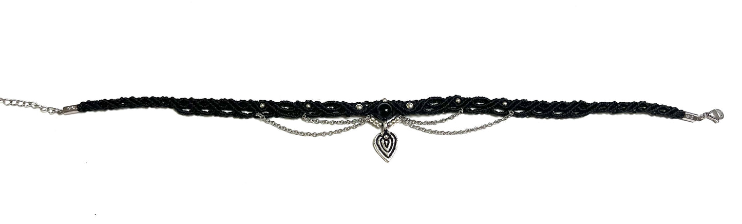 Choker s kristalom Črni ahat