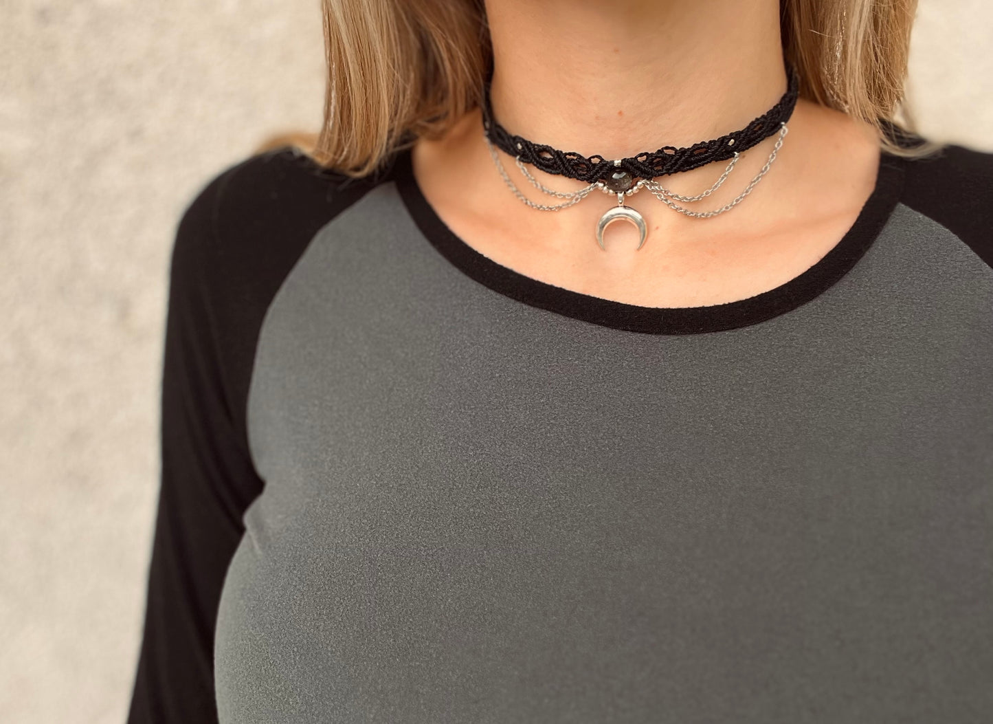 Choker s kristalom Srebrni obsidijan