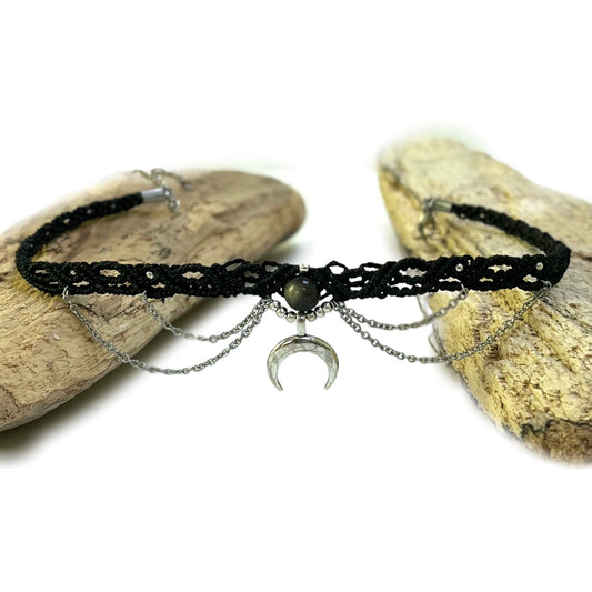 Choker s kristalom Srebrni obsidijan