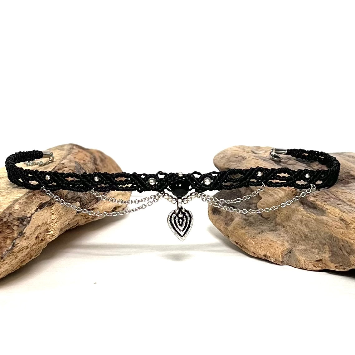 Choker s kristalom Črni ahat
